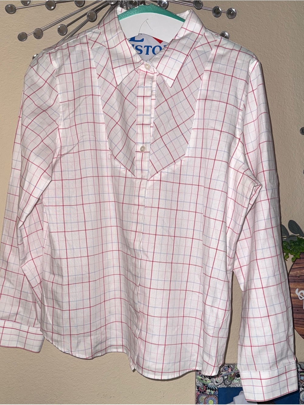 ORVIS White Top with Blue & Fuchsia/Red Stripes - Women’s Size: 16